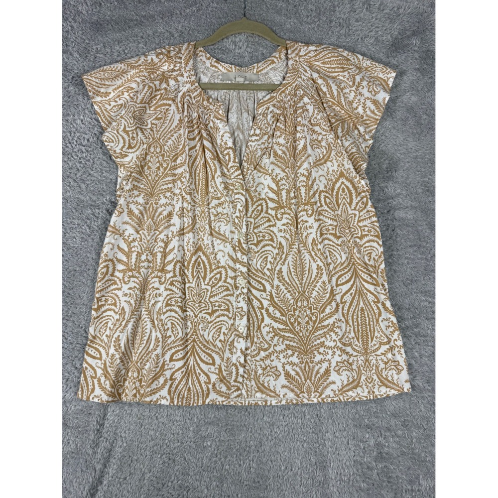 LOFT Blouse Womens S Brown White Excellent Paisley Button‎ Front Boho Top